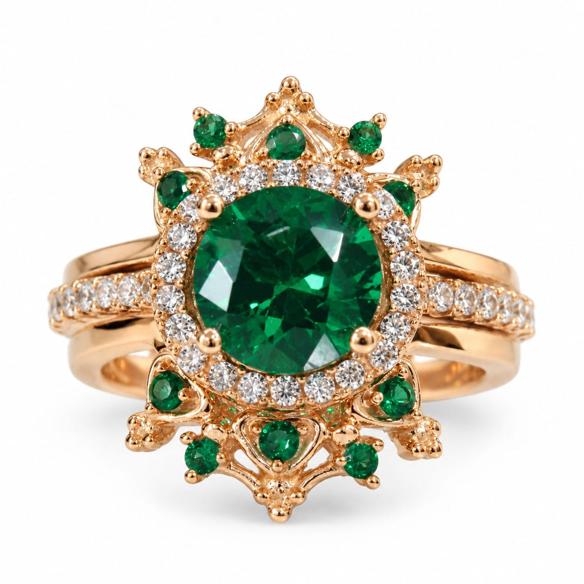 Anillo de compromiso de 2 piezas con piedra verde y azul