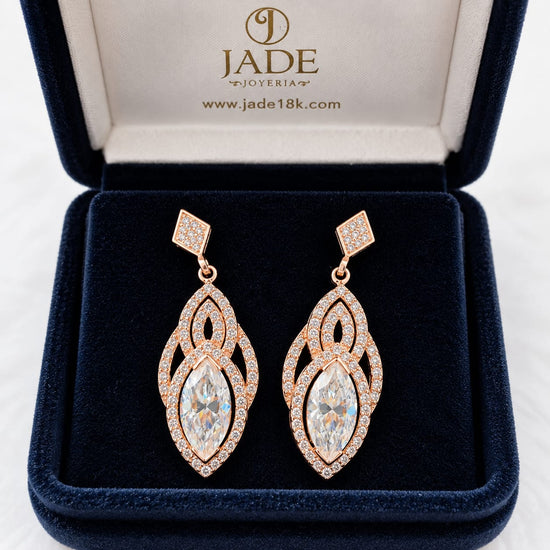 Aretes Reina largos en oro 18k – Jade18k