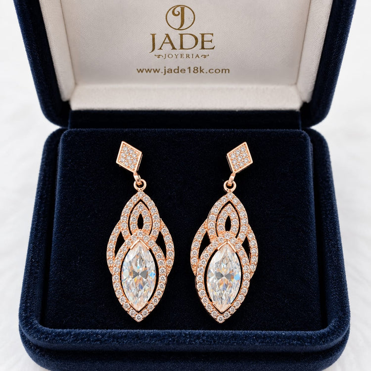Aretes Reina largos en oro 18k – Jade18k
