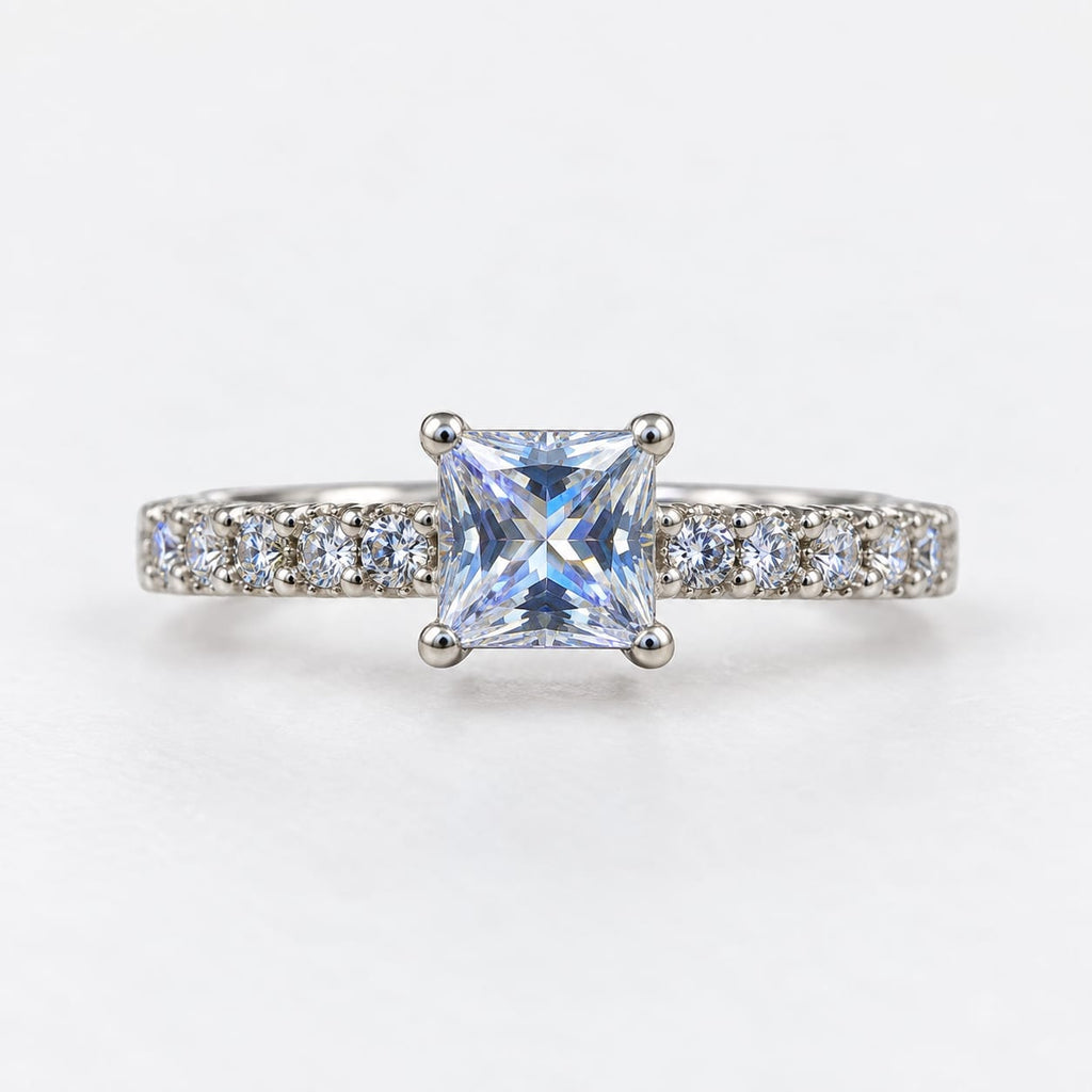 Anillo Mercedes de Compromiso en Plata Piedra Cuadrada