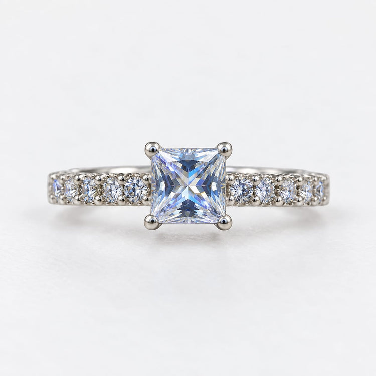 Anillo Mercedes de Compromiso en Plata Piedra Cuadrada – Jade18k