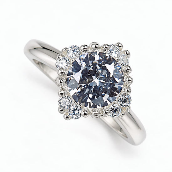 Anillo de Compromiso Halo en plata – Jade18k
