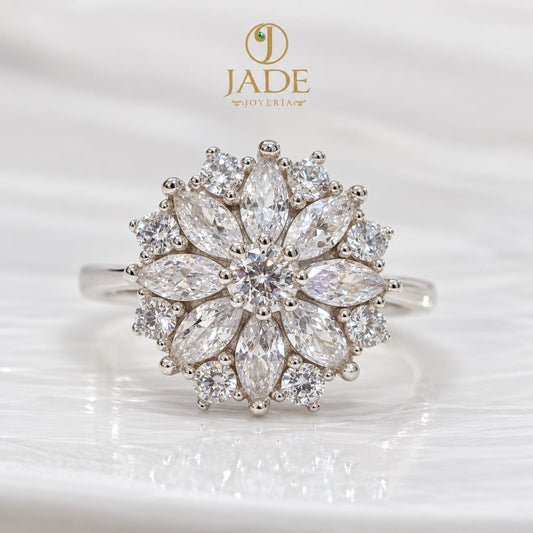 Anillo de Flor Preciosa en plata ley – Jade18k