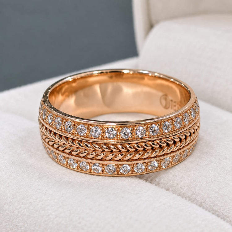 Aro de Boda con Moissanite Trenzado en oro rosado 18k – Jade18k (vista 2)