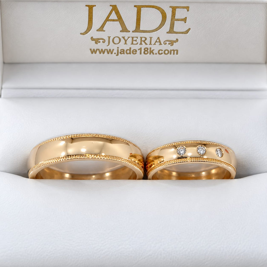 Aros de matrimonio clasico con 3 piedritas