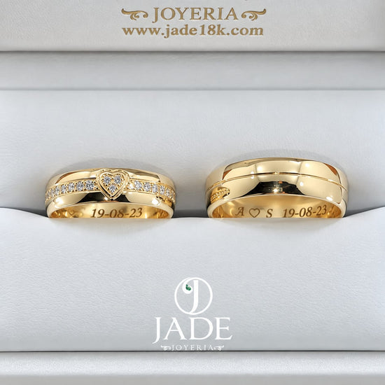 Aros de matrimonio corazón en oro 18k – Jade18k (vista 2)
