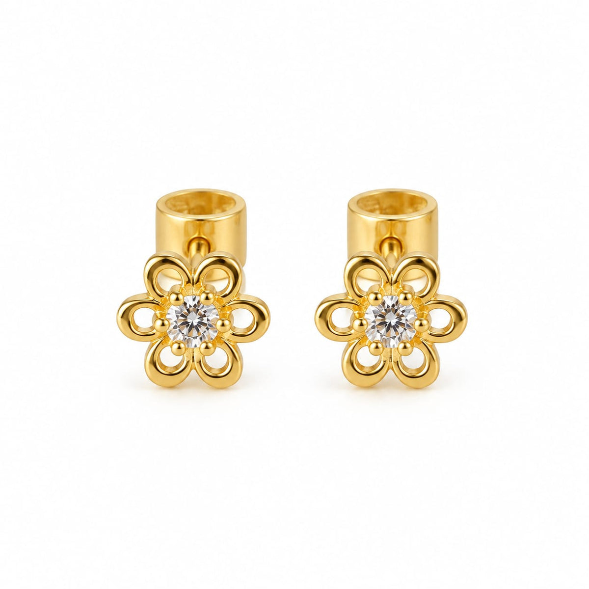Aretes de Flor para Bebé Oro de 18k