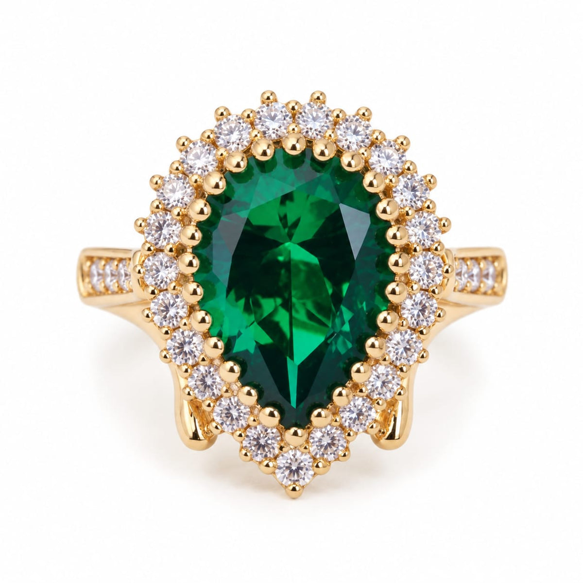 Anillo en Oro 18k Majestad con piedra verde gota