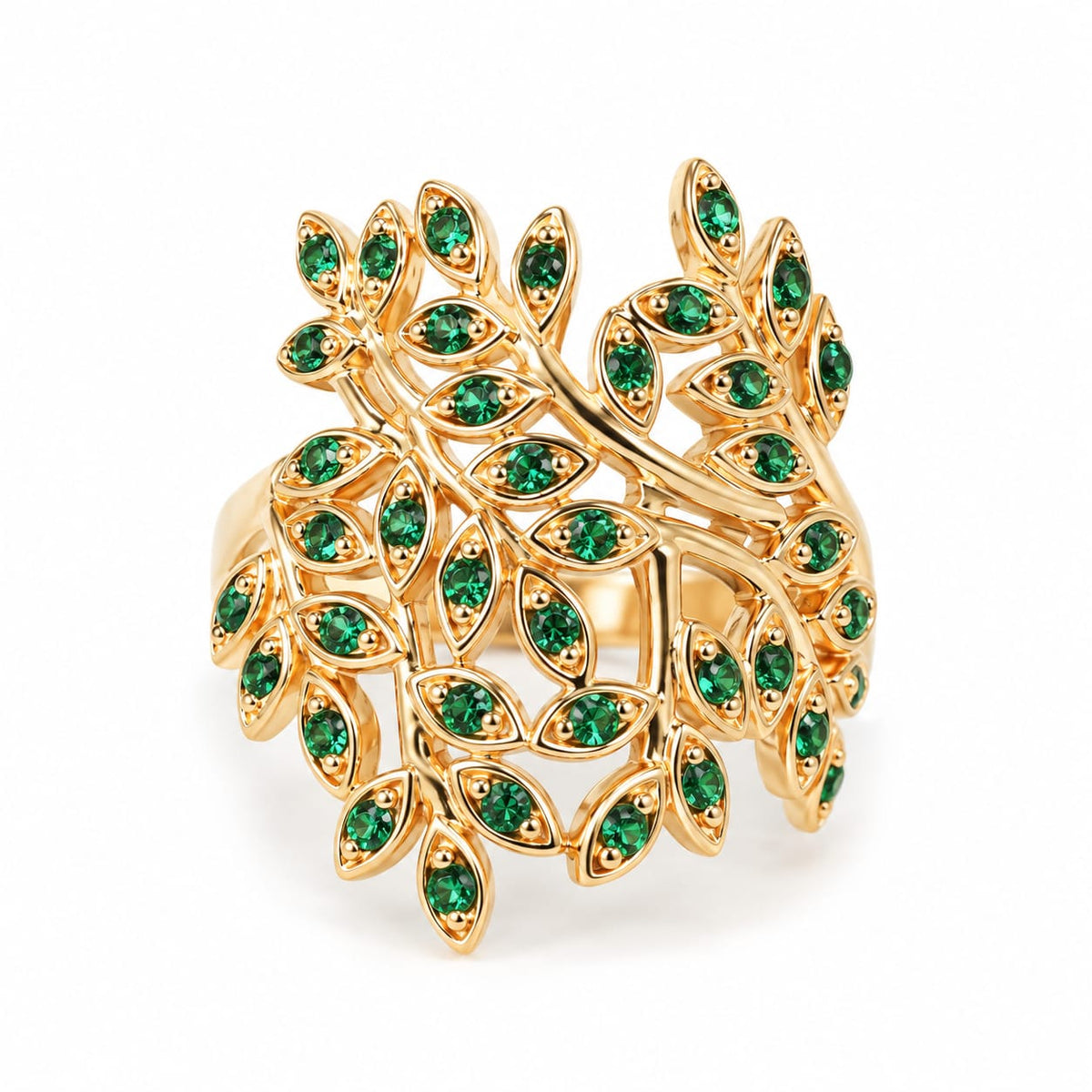 Anillo full hojas piedras verdes