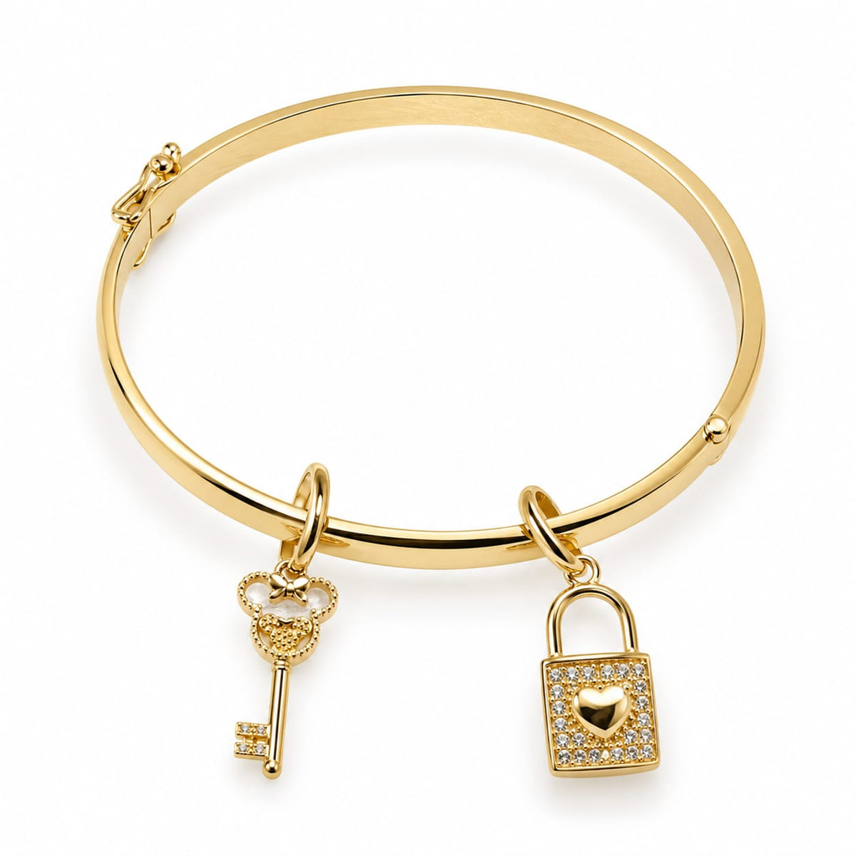 Puñera con dije de llave y candado oro 18k