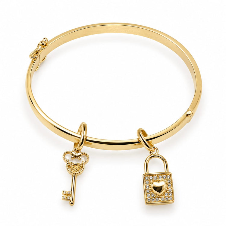 Puñera con dije de llave y candado Oro 18k – Jade18k