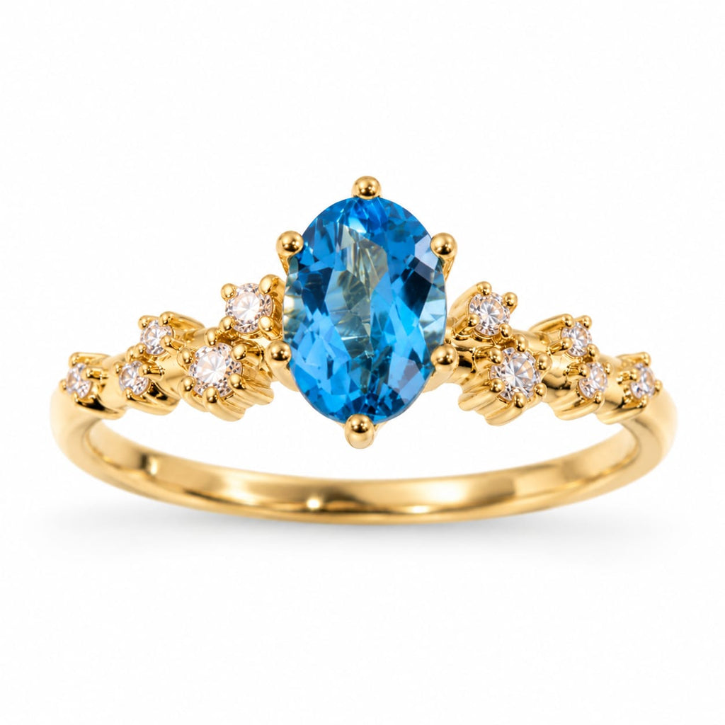 Anillo Con Moissanitas y  Piedra Natural Topacio