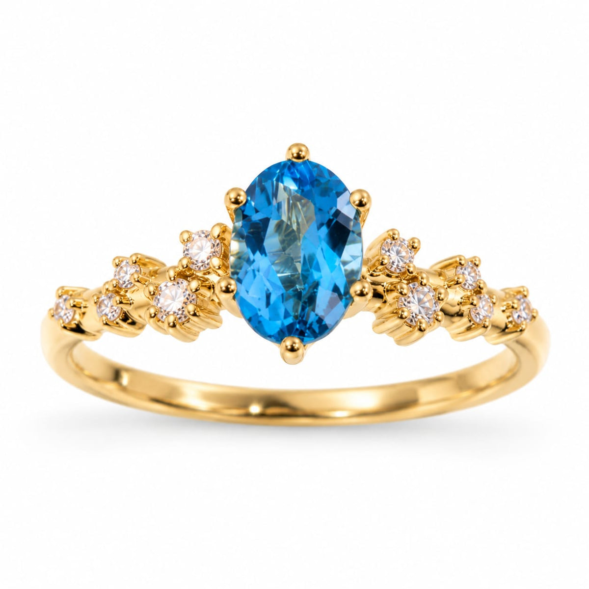 Anillo Con Moissanitas y  Piedra Natural Topacio