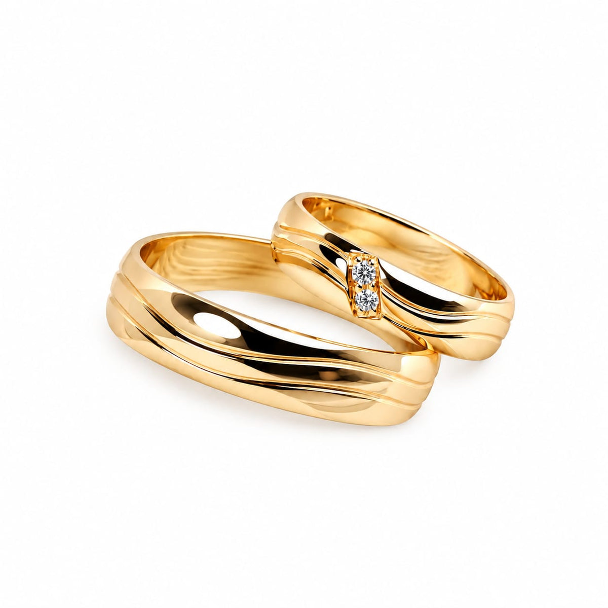 Aros de Boda con Detalles y Piedra oro 18k