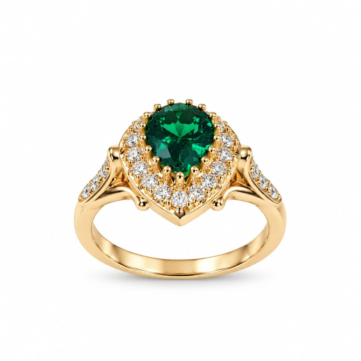 Anillo Sofia de Compromiso Oro 18k Piedra Verde Gota