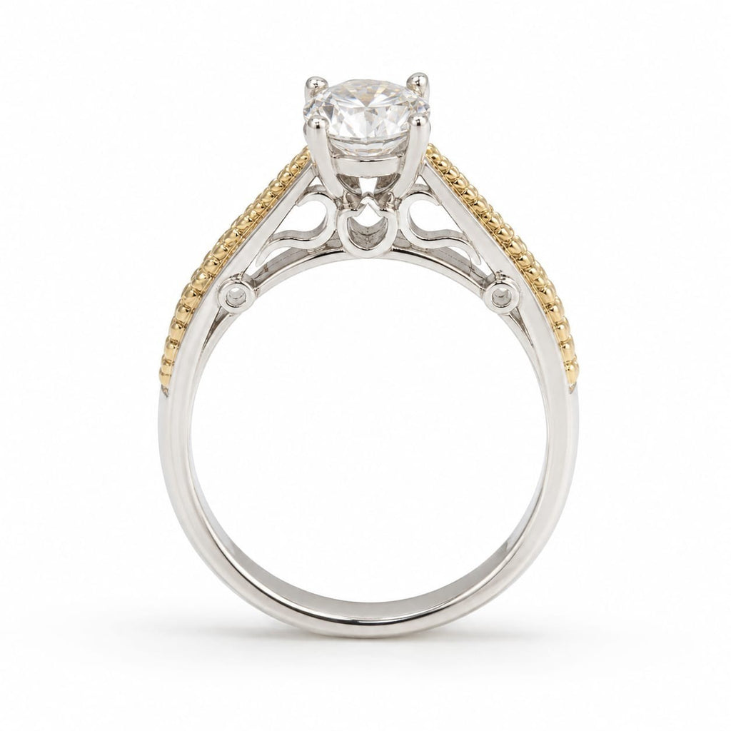 Anillo de compromiso Jade18k Brillo de LUZ en oro 18k y plata con circon central y moissanitas laterales
