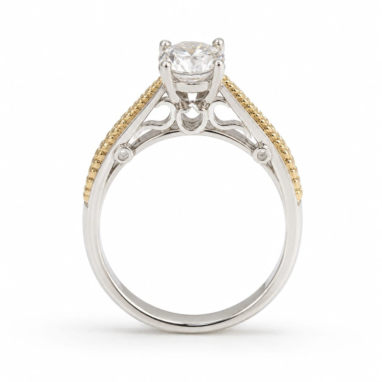 Anillo de compromiso Jade18k Brillo de LUZ en oro 18k y plata con circon central y moissanitas laterales
