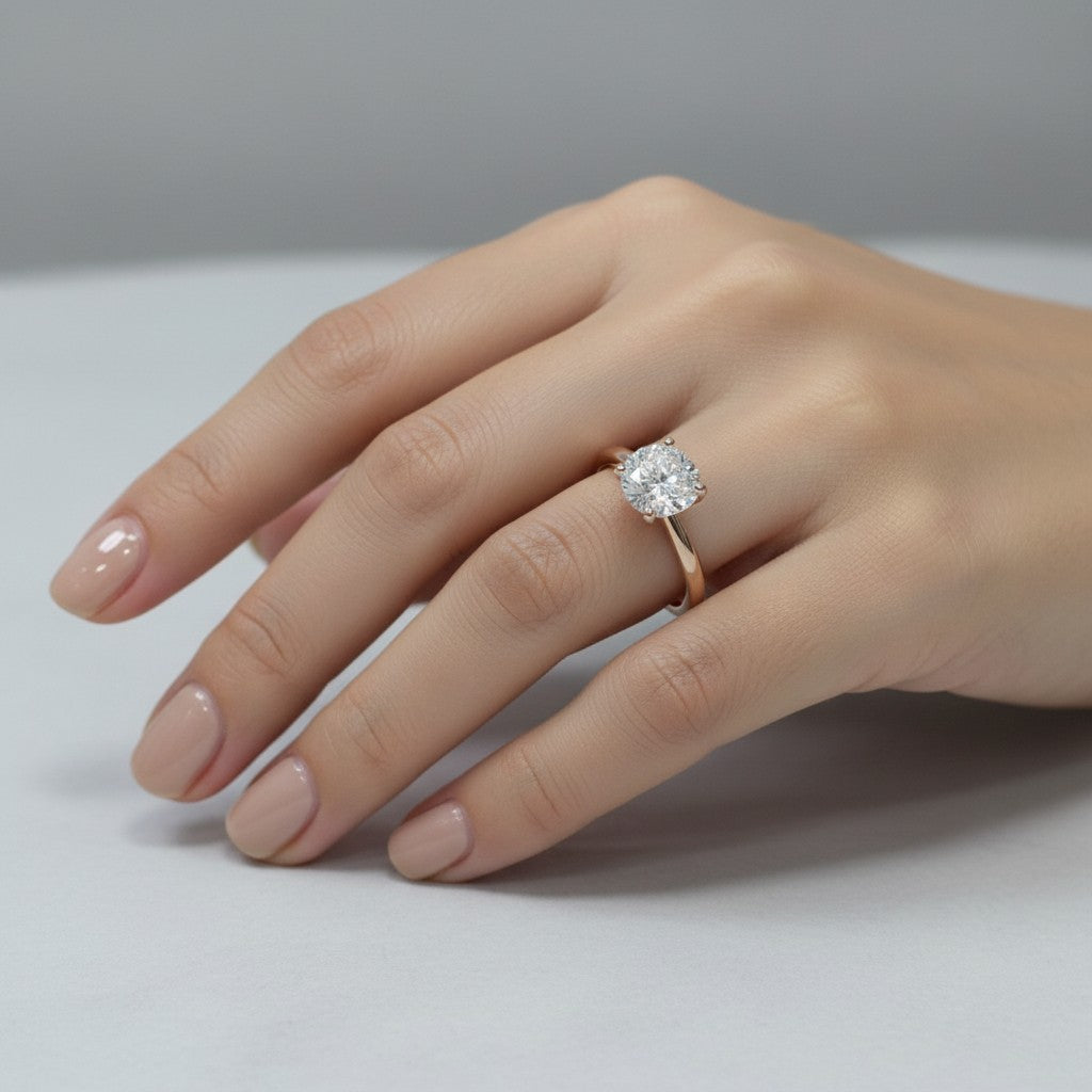 Jade18k engagement ring in 18k orange gold with a round-cut cubic zirconia stone.