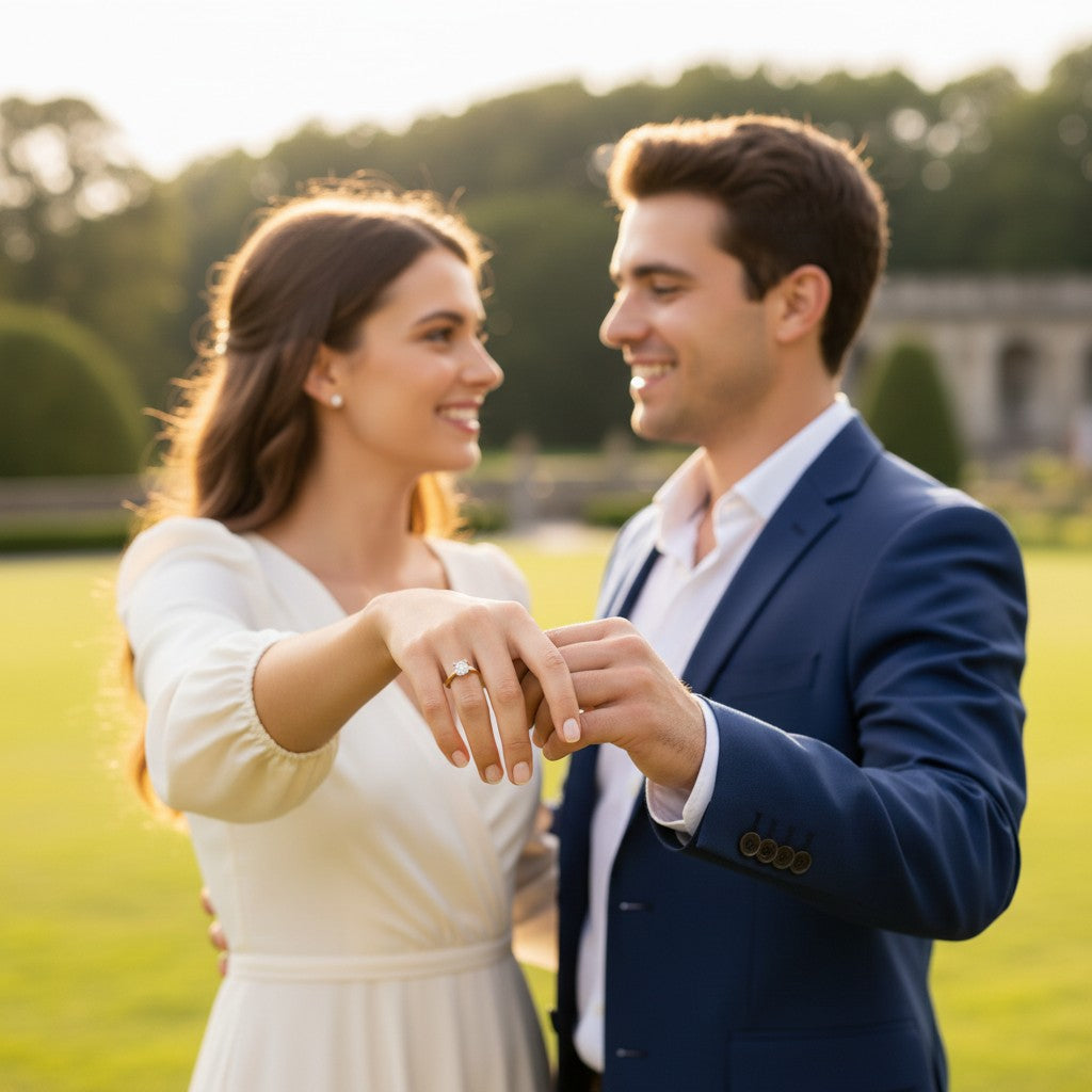 Jade18k Yesabel engagement ring in 18k orange gold with a round cubic zirconia stone and intricate filigree details on the band.