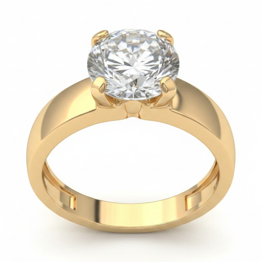 Jade18k engagement ring in 18k orange gold with a large round cubic zirconia stone.