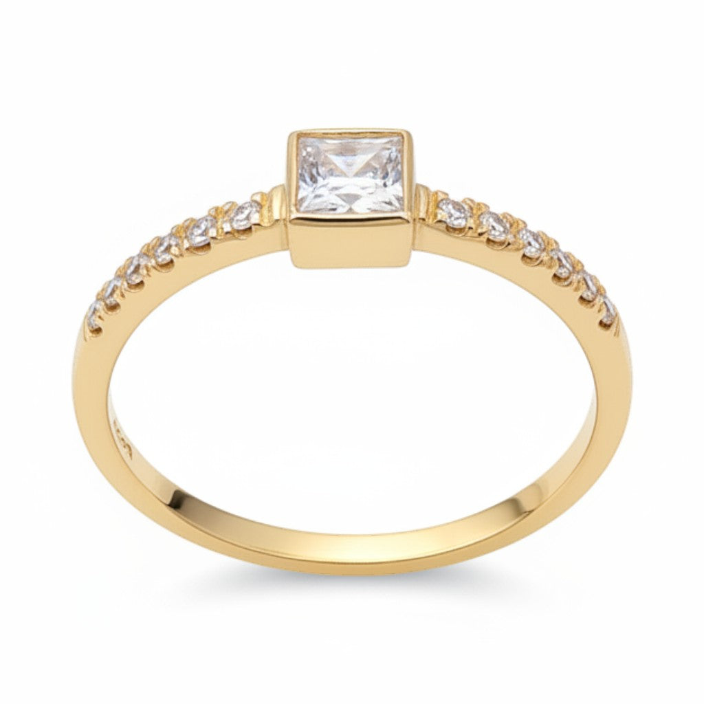 Jade18k Laura engagement ring in 18k orange gold with a princess-cut cubic zirconia and small cubic zirconia accents.