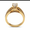 Jade18k 18k orange gold engagement ring with a round-cut zircon stone and pave diamond band.