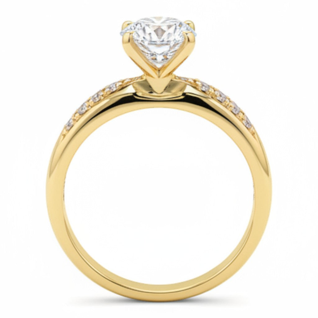 Jade18k 18k orange gold eternity engagement ring with pave set cubic zirconia stones.