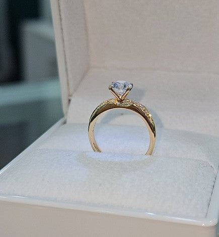 Jade18k 18k orange gold eternity engagement ring with pave zircon stones.