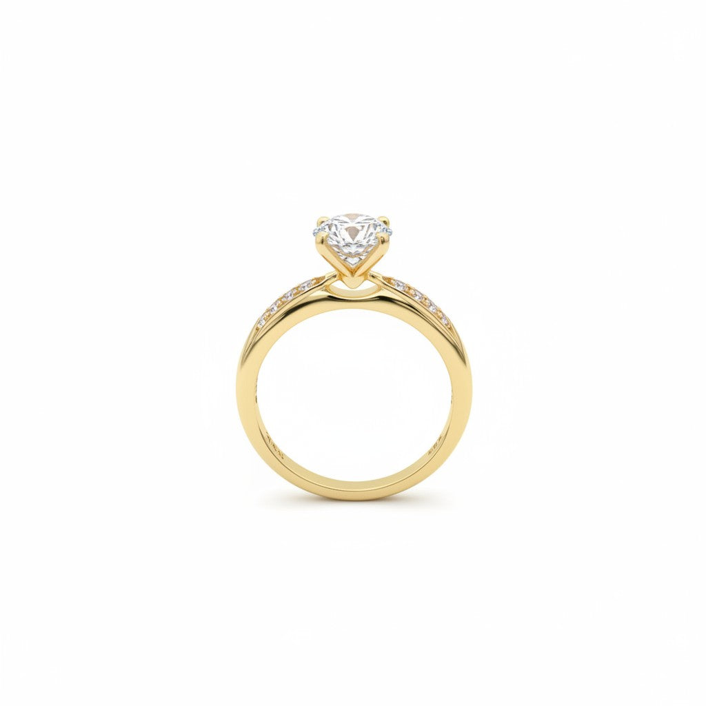 Jade18k 18k orange gold eternity engagement ring with pave set zircon stones.