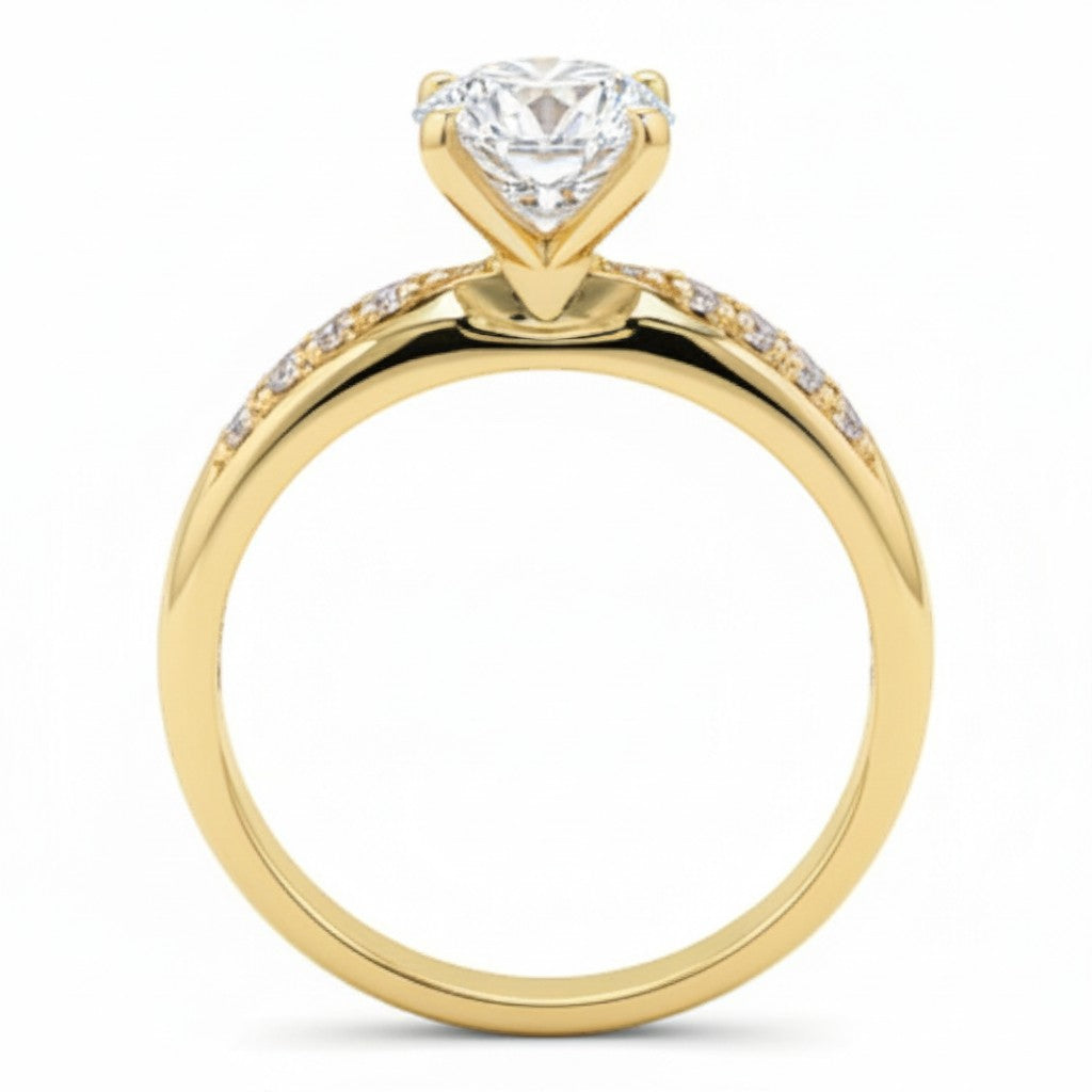 Jade18k 18k orange gold eternity engagement ring with pave-set cubic zirconia stones.