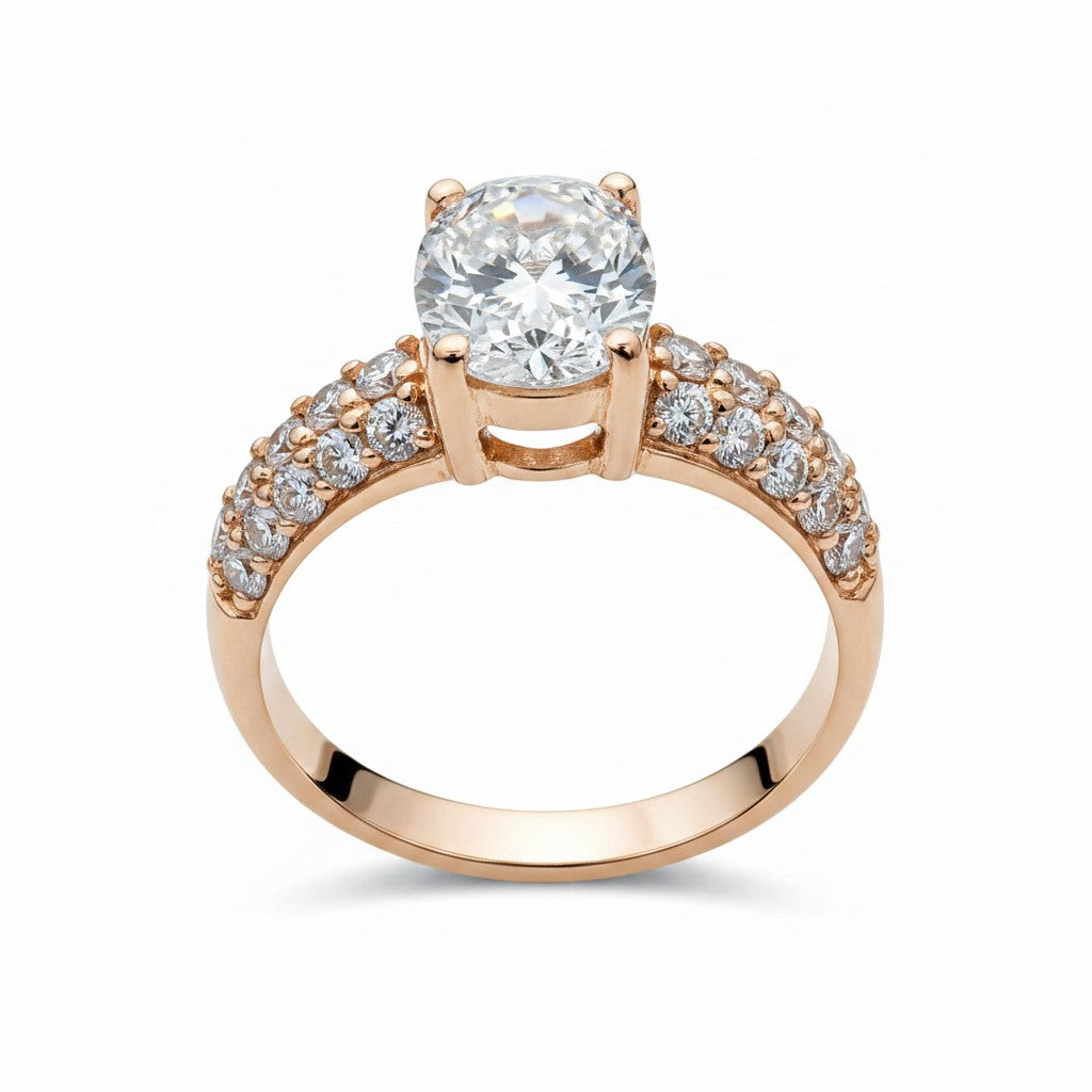 Jade18k Dominio Absoluto 18k orange gold ring with pave cubic zirconia band and large center stone.