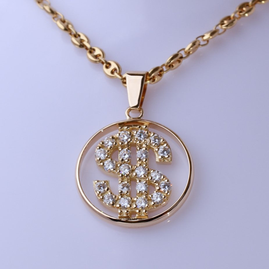 Dije de dolar con piedras en Oro 18k