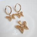 Juego de aretes mariposa y collar