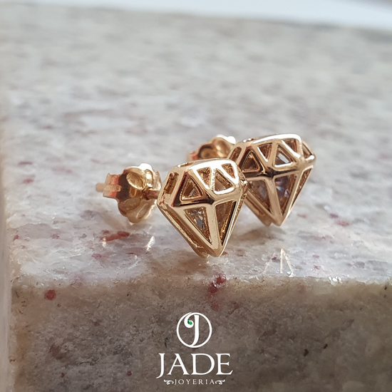 Aretes forma de diamante en oro 18k – Jade18k (vista 3)