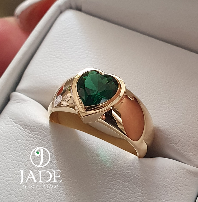 Anillo Corazón Verde en oro 18k – Jade18k (vista 3)