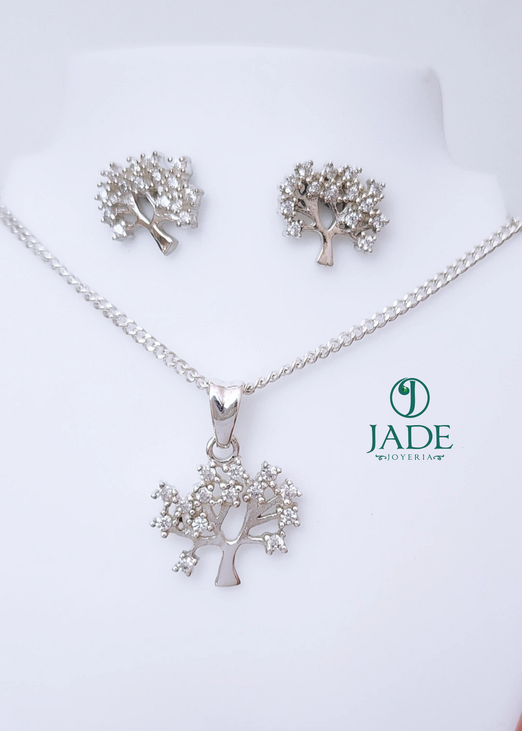 Juego de aretes y collar arbol de vida en plata ley