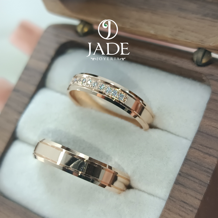 Aros de matrimonio Royce en oro rosado 18k – Jade18k (vista 3)