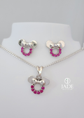 Juego de aretes y collar minie en plata ley