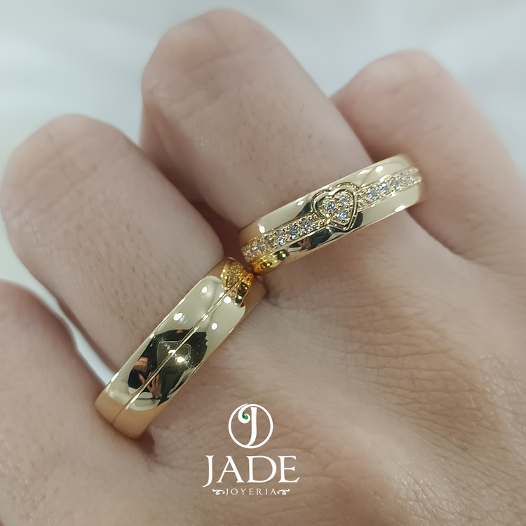 Aros de matrimonio corazón en oro 18k – Jade18k (vista 3)