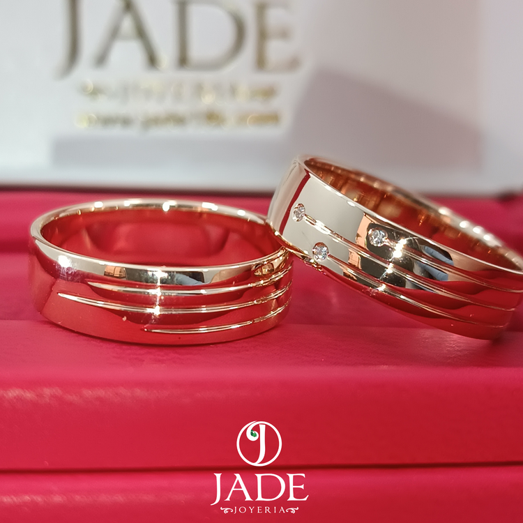 Aros de matrimonio 3 lineas de amor en oro 18k – Jade18k (vista 3)