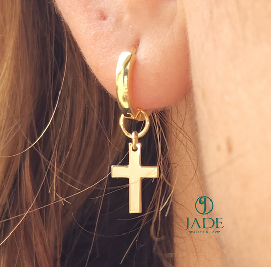 Argollas de cruz colgante unisex en oro 18k