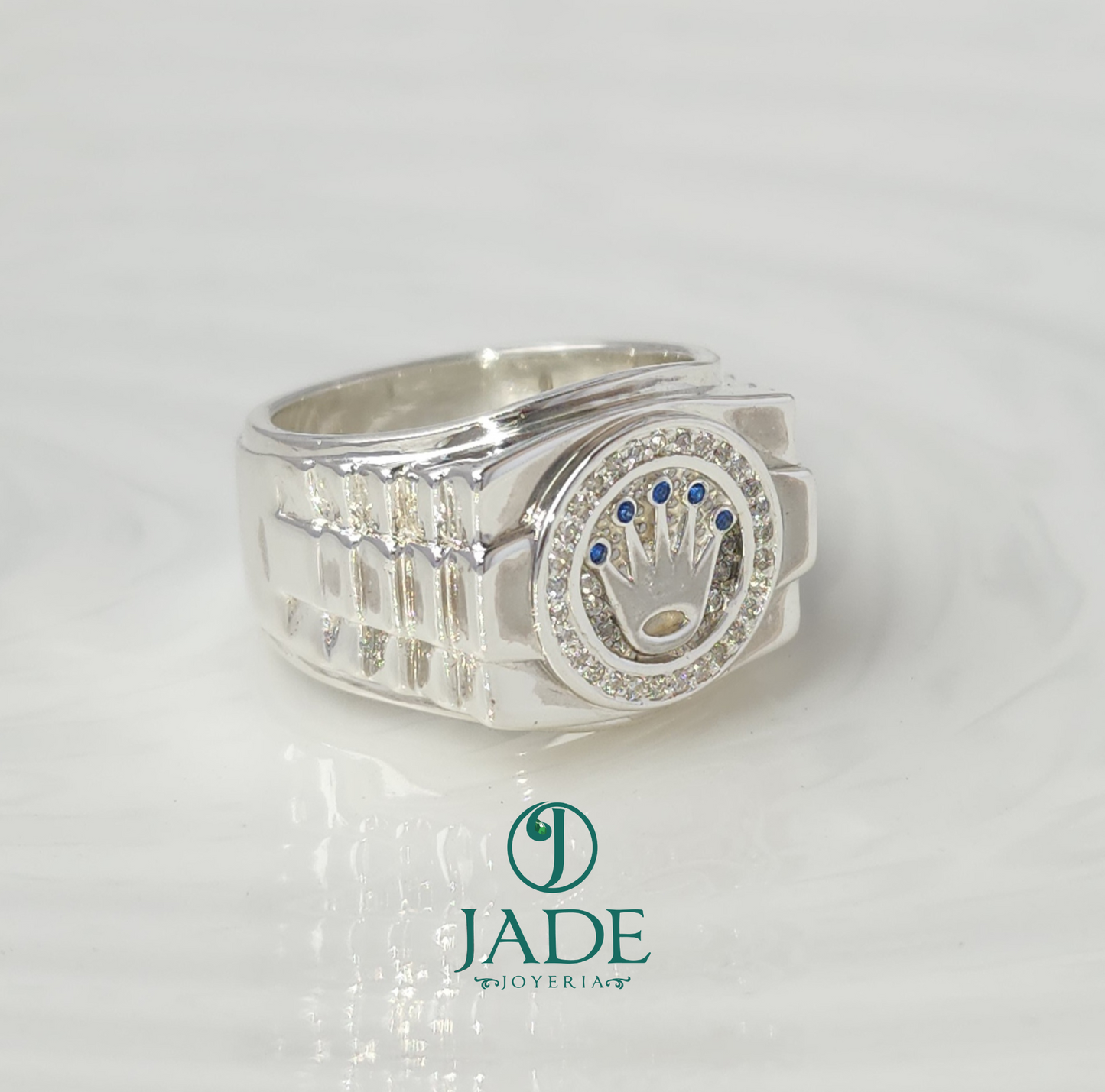 Anillo chevalier estilo Rolex en plata ley