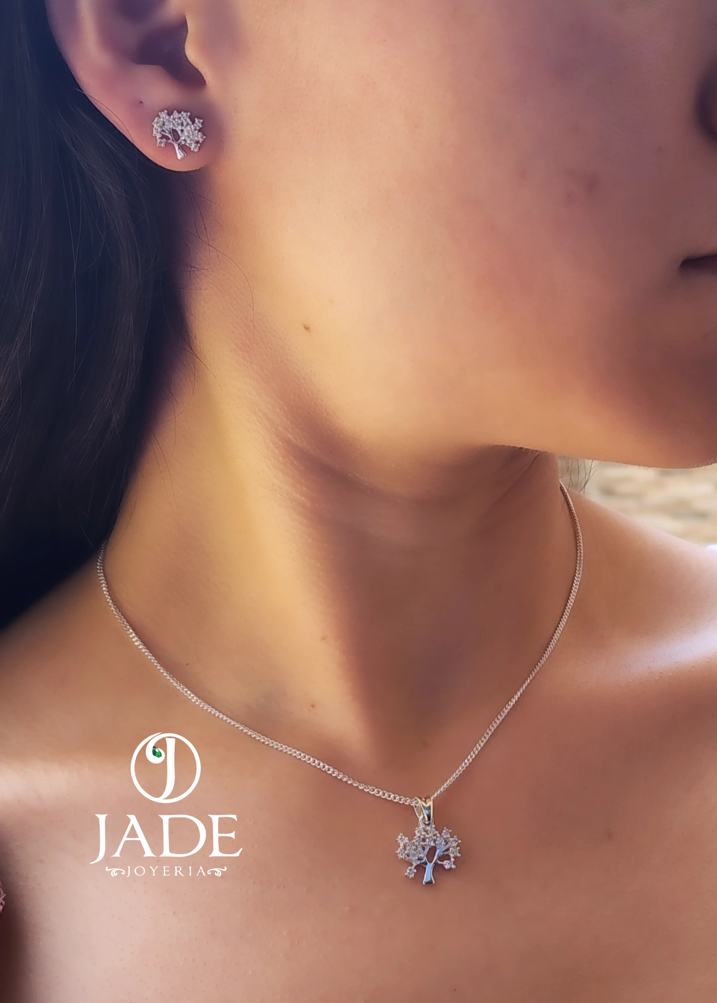 Juego de aretes y collar arbol de vida en plata ley