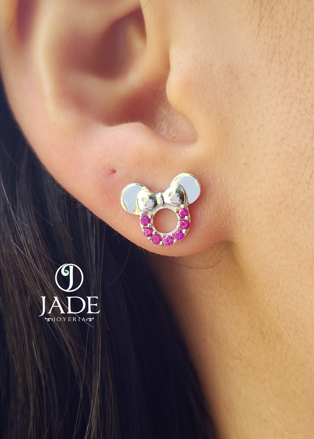 Juego de aretes y collar minie en plata ley