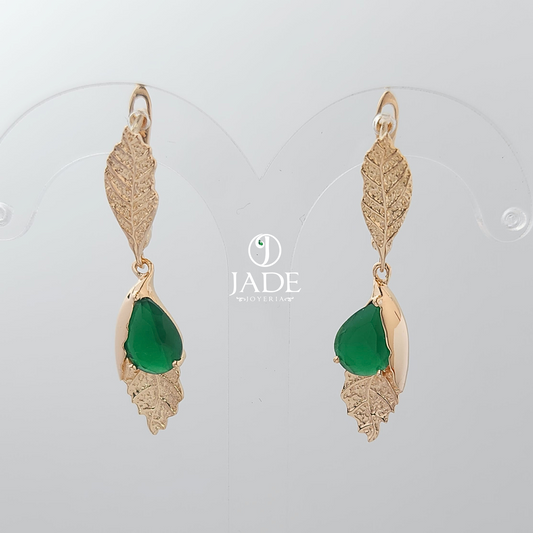 Aretes de hoja colgante en oro 18k