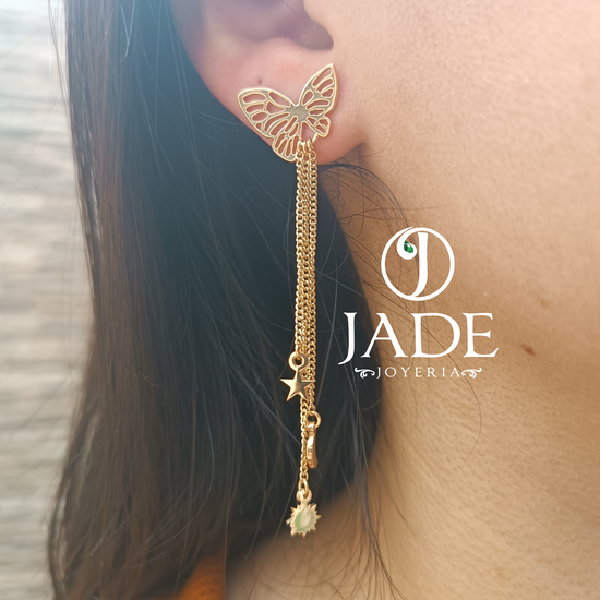 Aretes largos de Mariposa en oro 18k – Jade18k (vista 2)
