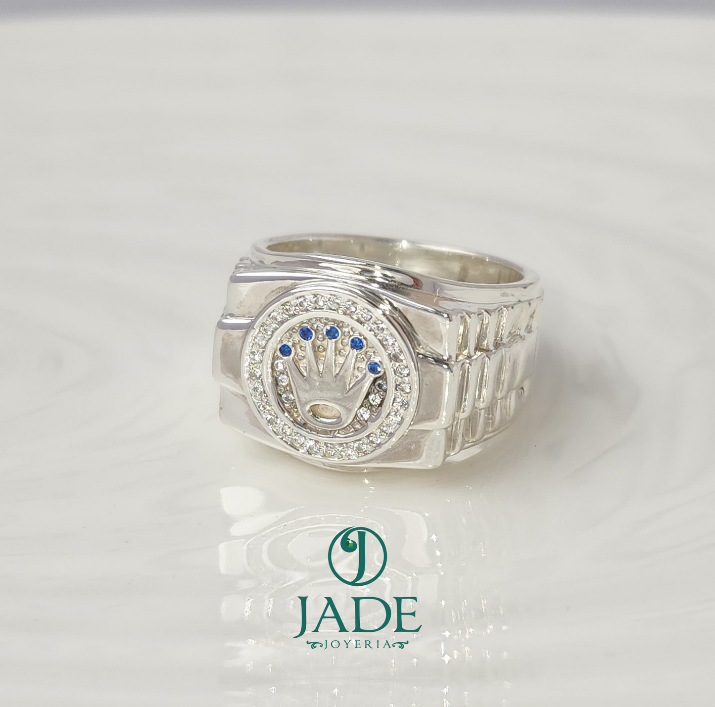 Anillo chevalier estilo Rolex en plata ley