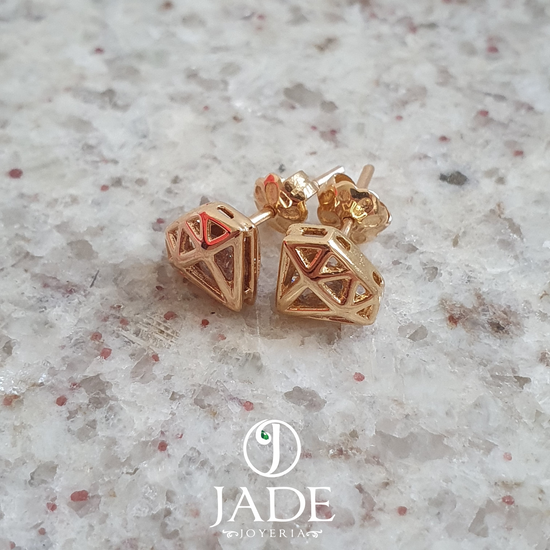 Aretes forma de diamante en oro 18k – Jade18k (vista 2)