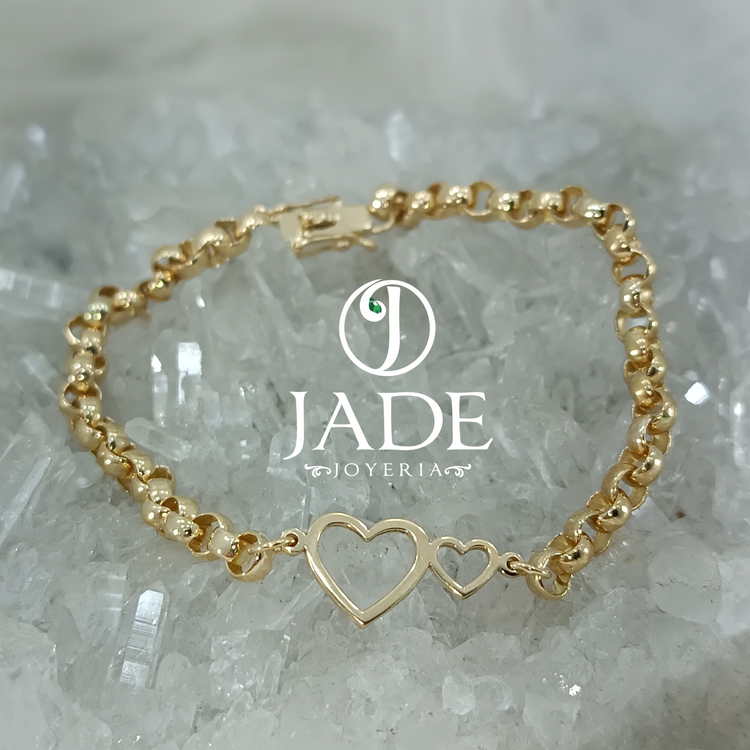 Pulsera Rolón cerrado con dije doble corazón en oro 18k – Jade18k
