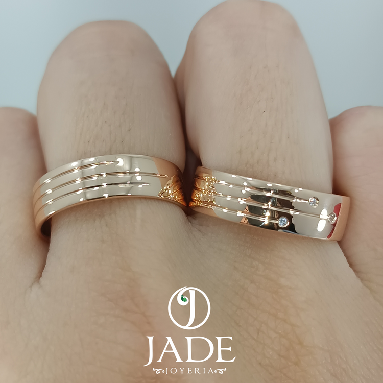 Aros de matrimonio 3 lineas de amor en oro 18k – Jade18k (vista 4)